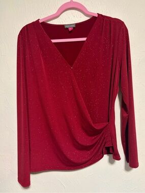 Vince Camuto Sparkle Red Long‎ Sleeve Top medium
